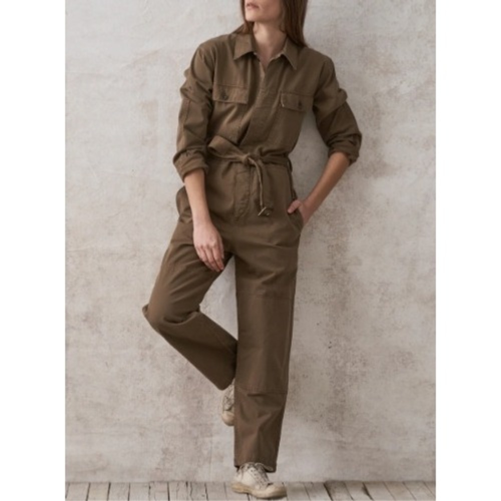 New Buck Mason 100% Cotton Baja Twill Studio Jumpsuit Bronze Brown Women Size XS